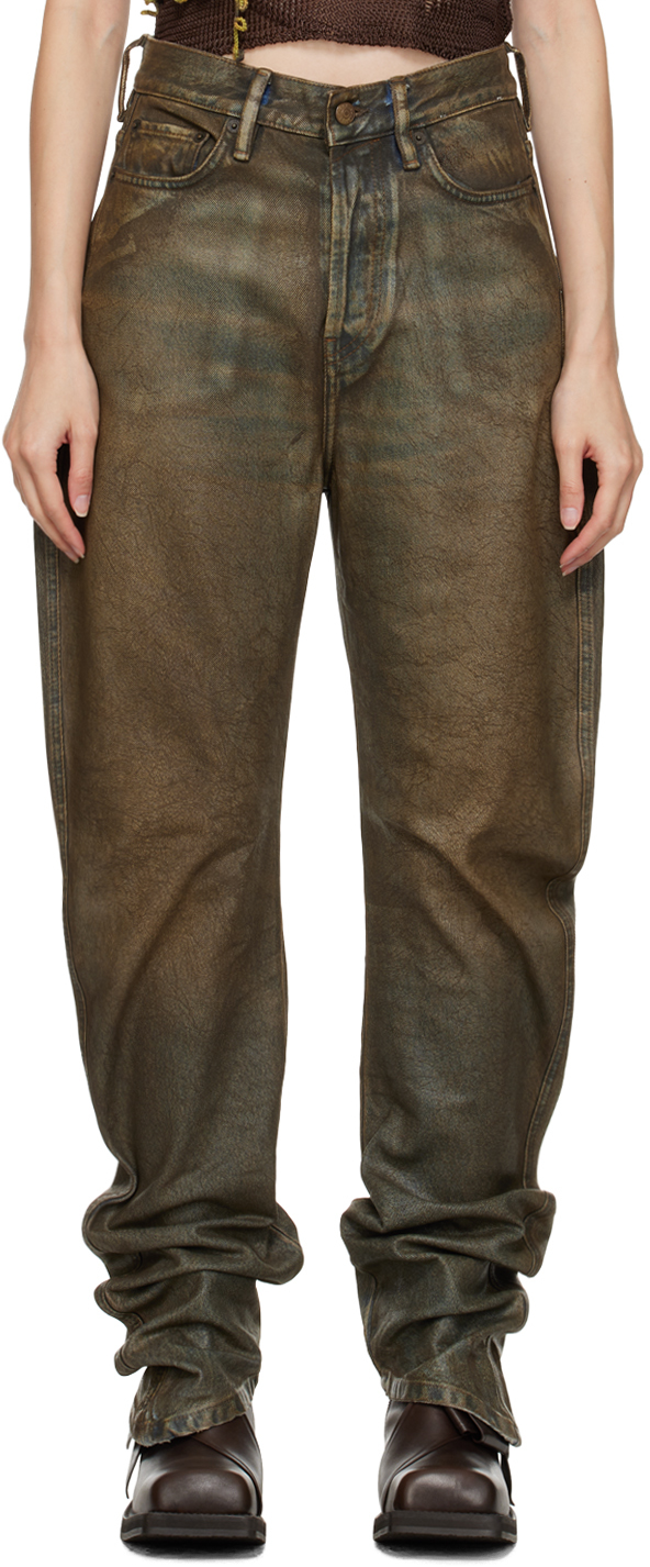 Shop Acne Studios Brown Coated Jeans In Buf Blue/beige