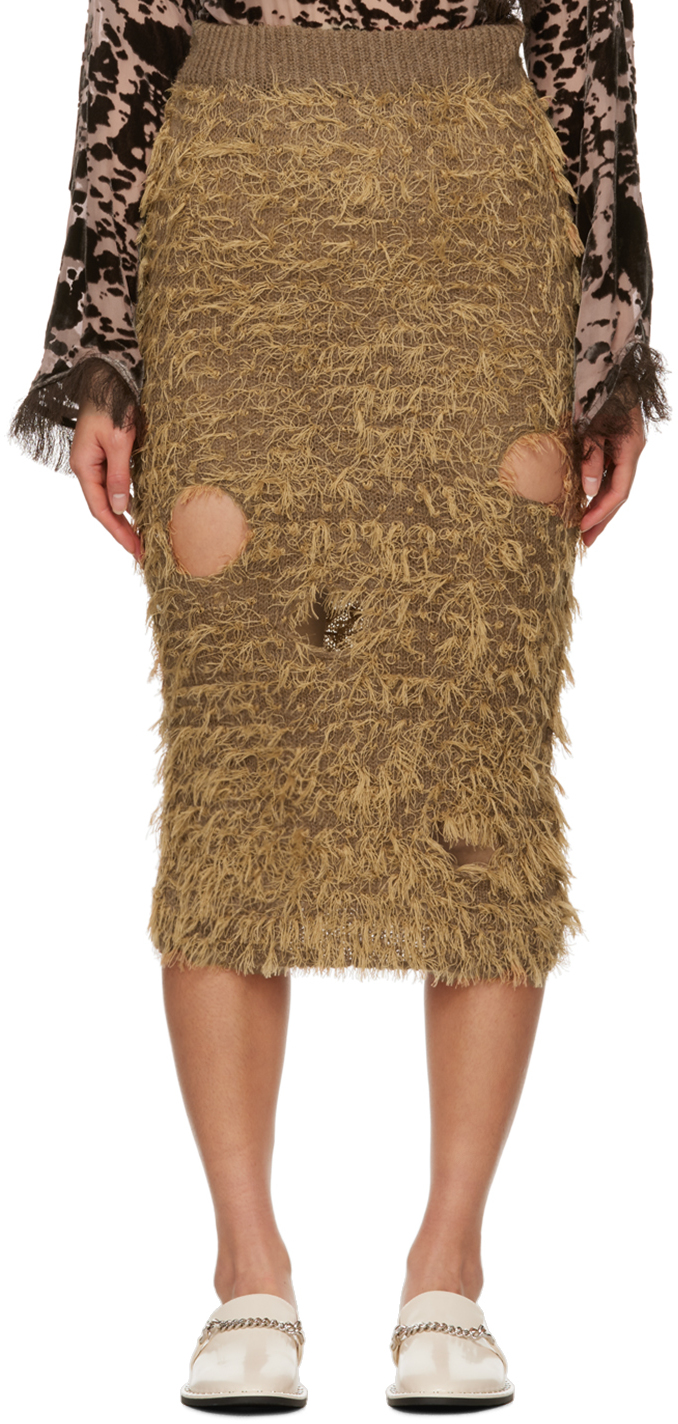 Brown Cutout Midi Skirt
