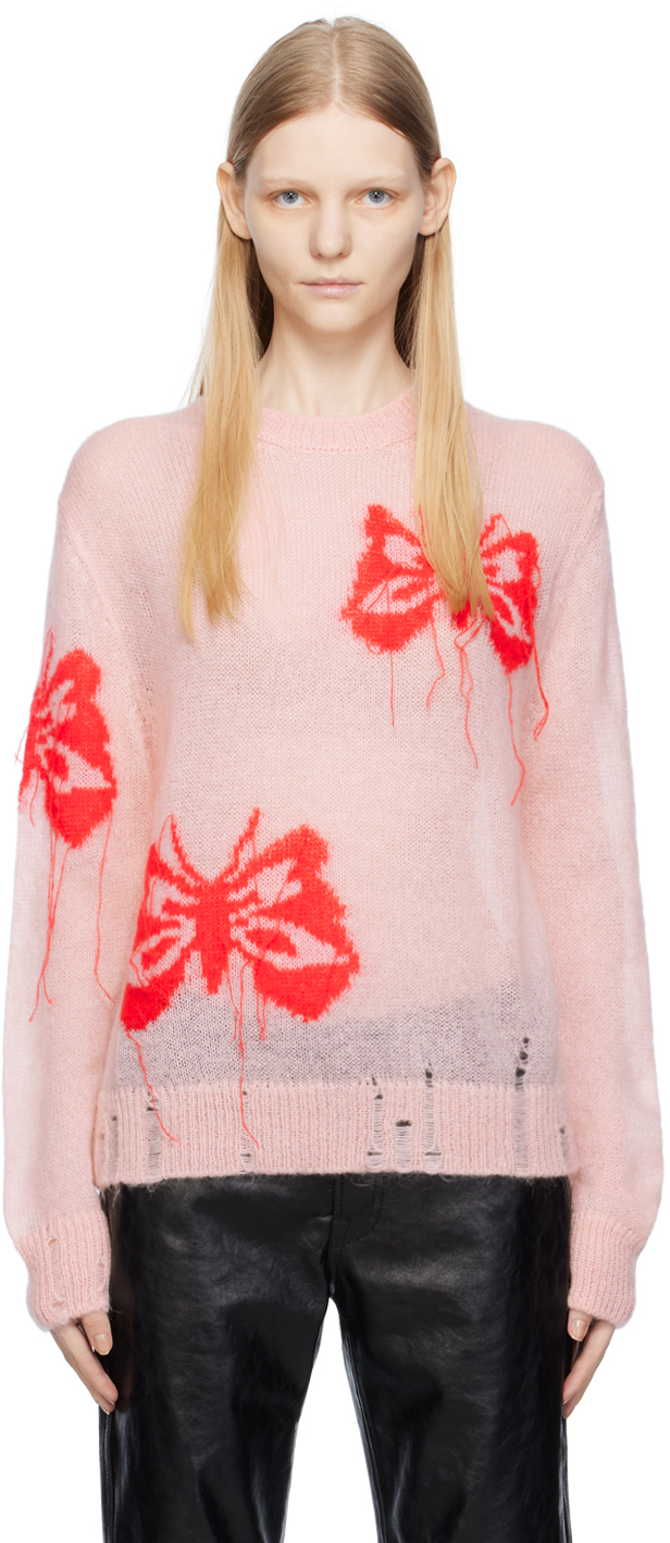 Shop Acne Studios Pink Butterfly Sweater In Cvc Pale Pink/red