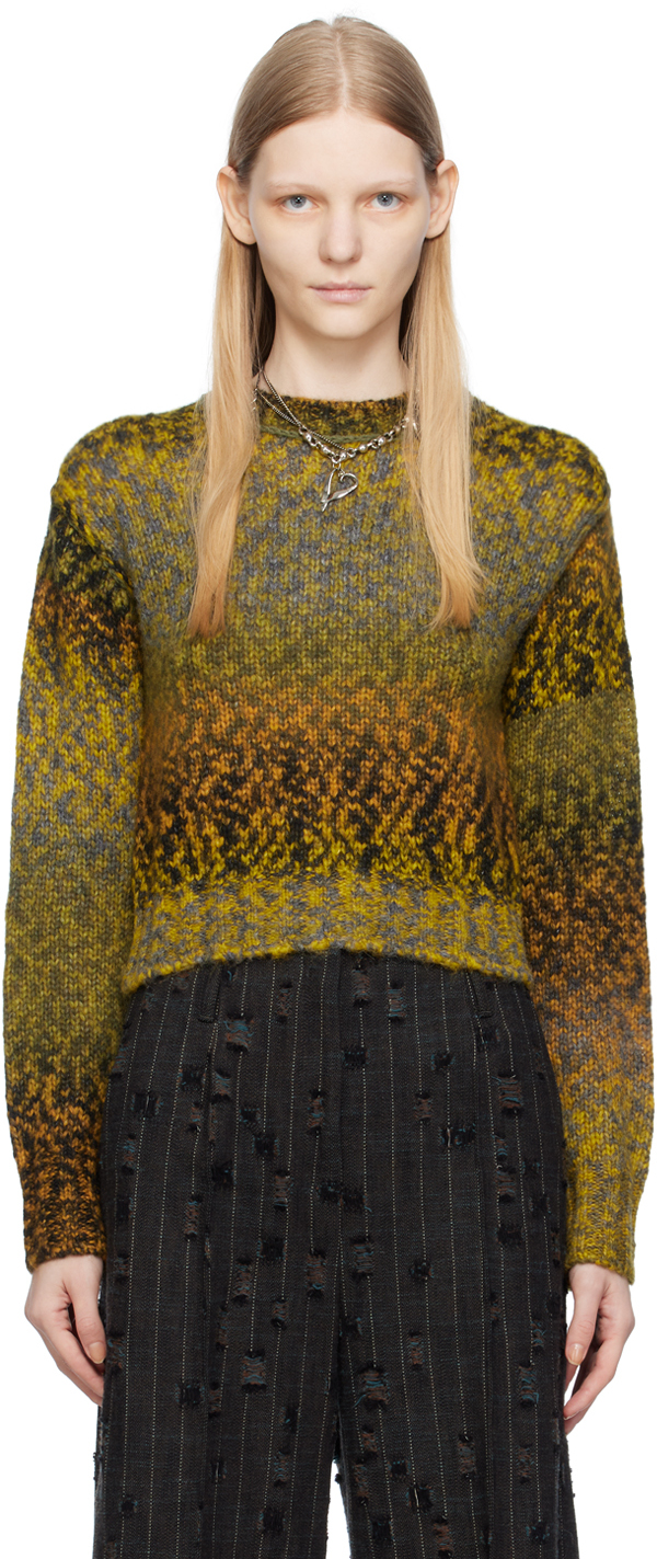 Shop Acne Studios Multicolor Gradient Pixelated Sweater In Dis Grey/yellow Mult