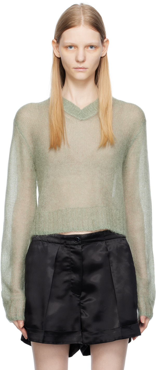 Shop Acne Studios Green V-neck Sweater In Abc Sage Green