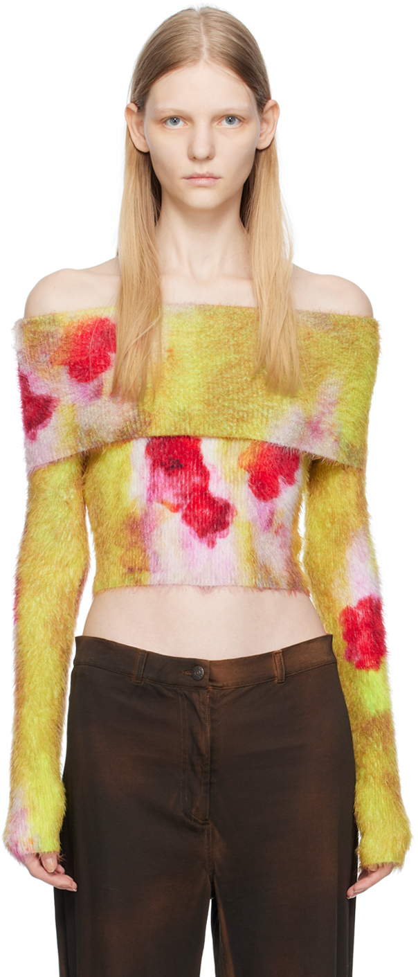 Shop Acne Studios Yellow Off Shoulder Sweater In Ana Yellow/pink