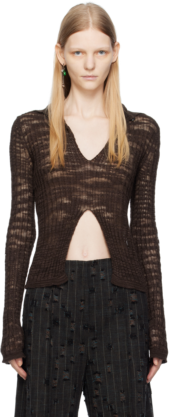 Shop Acne Studios Brown Spread Collar Sweater In Adm Dark Brown