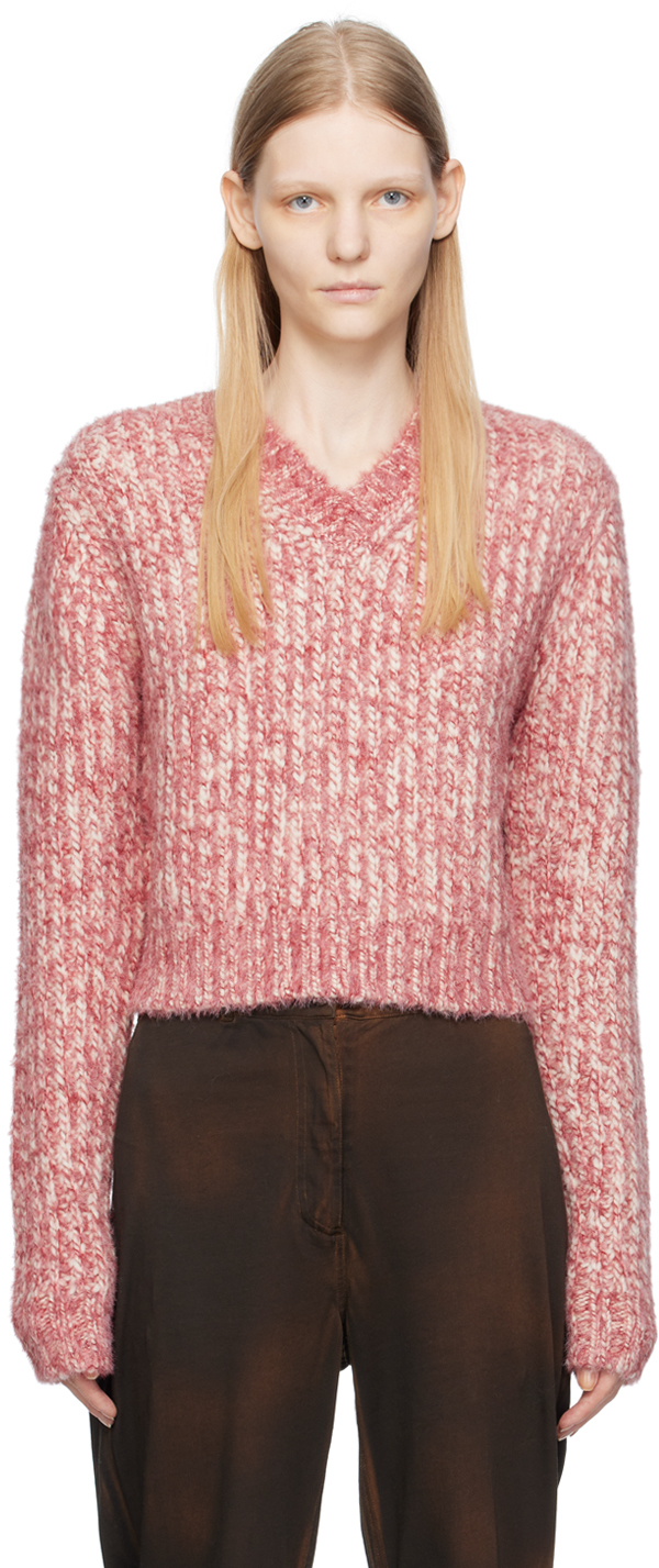 Shop Acne Studios Pink V-neck Sweater In Brh Off White/multi