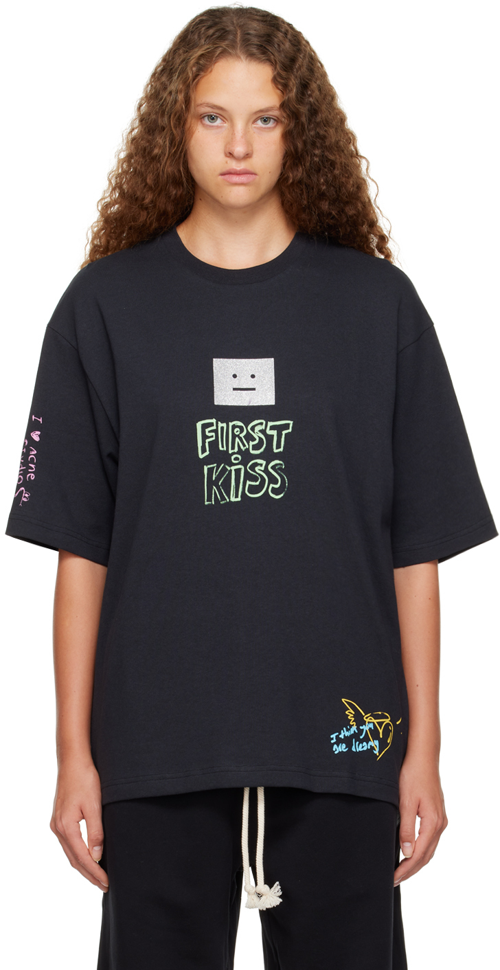 Shop Acne Studios Black 'first Kiss' T-shirt In Faded Black