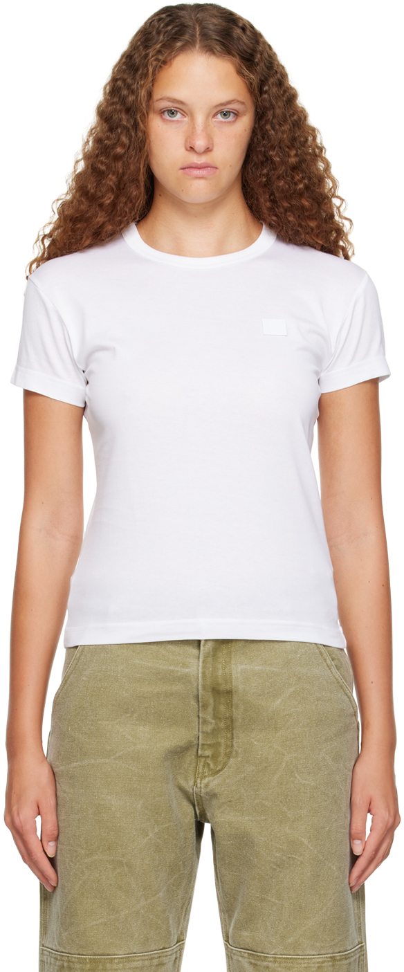 Acne Studios Face Patch Short-sleeved T-shirt In Optic White
