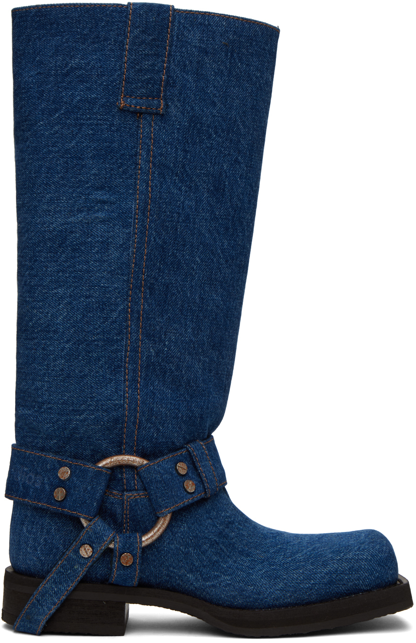 Shop Acne Studios Blue Buckle Denim Boots In Aan Blue