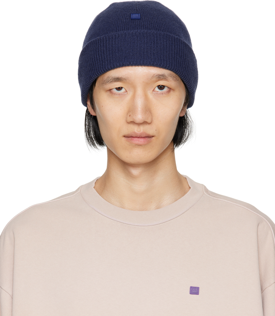 Navy Micro Patch Beanie by Acne Studios on Sale