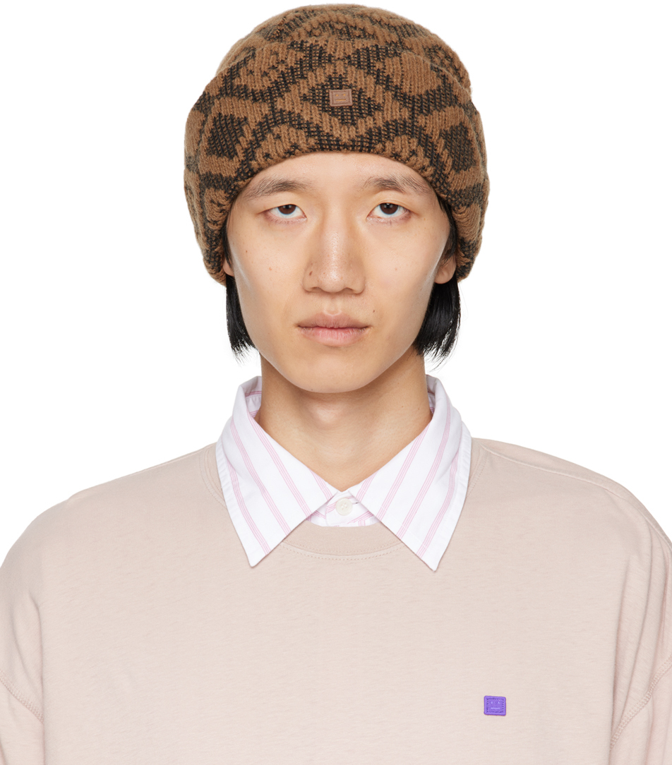 Acne Studios: Brown & Black Tiles Beanie | SSENSE Canada