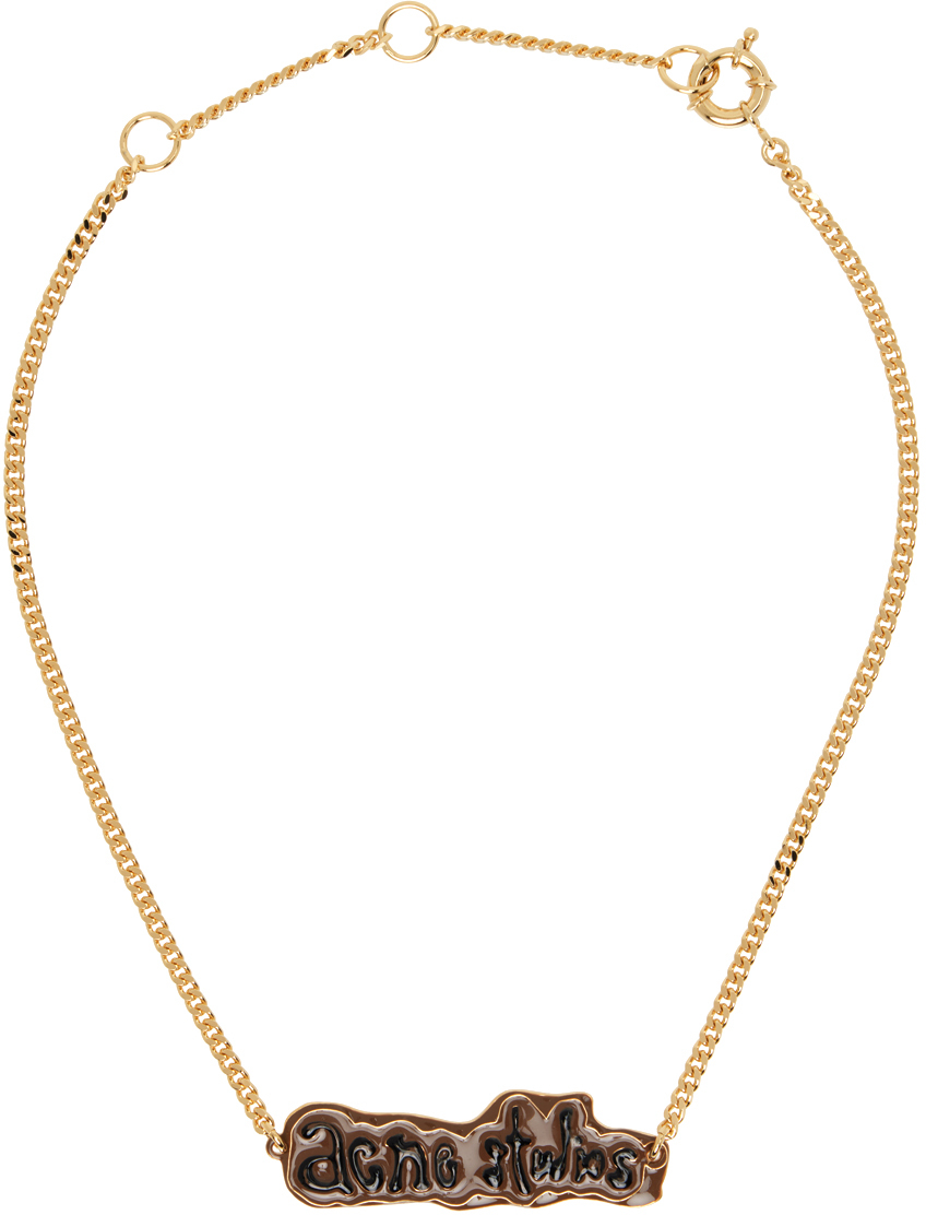 Acne Studios Gold Label Necklace In Crf Gold/dark Brown