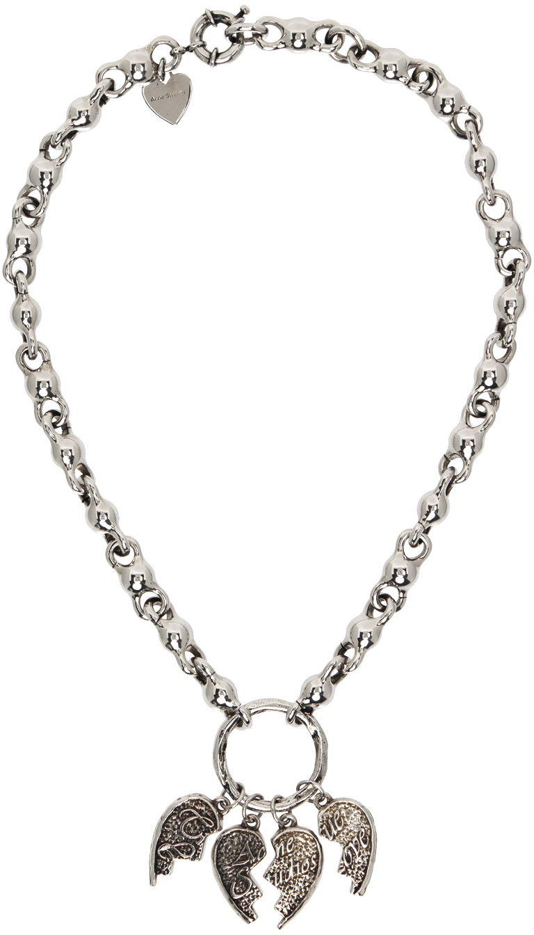 Acne Studios Silver Agoflus Multi Broken Heart Necklace SSENSE