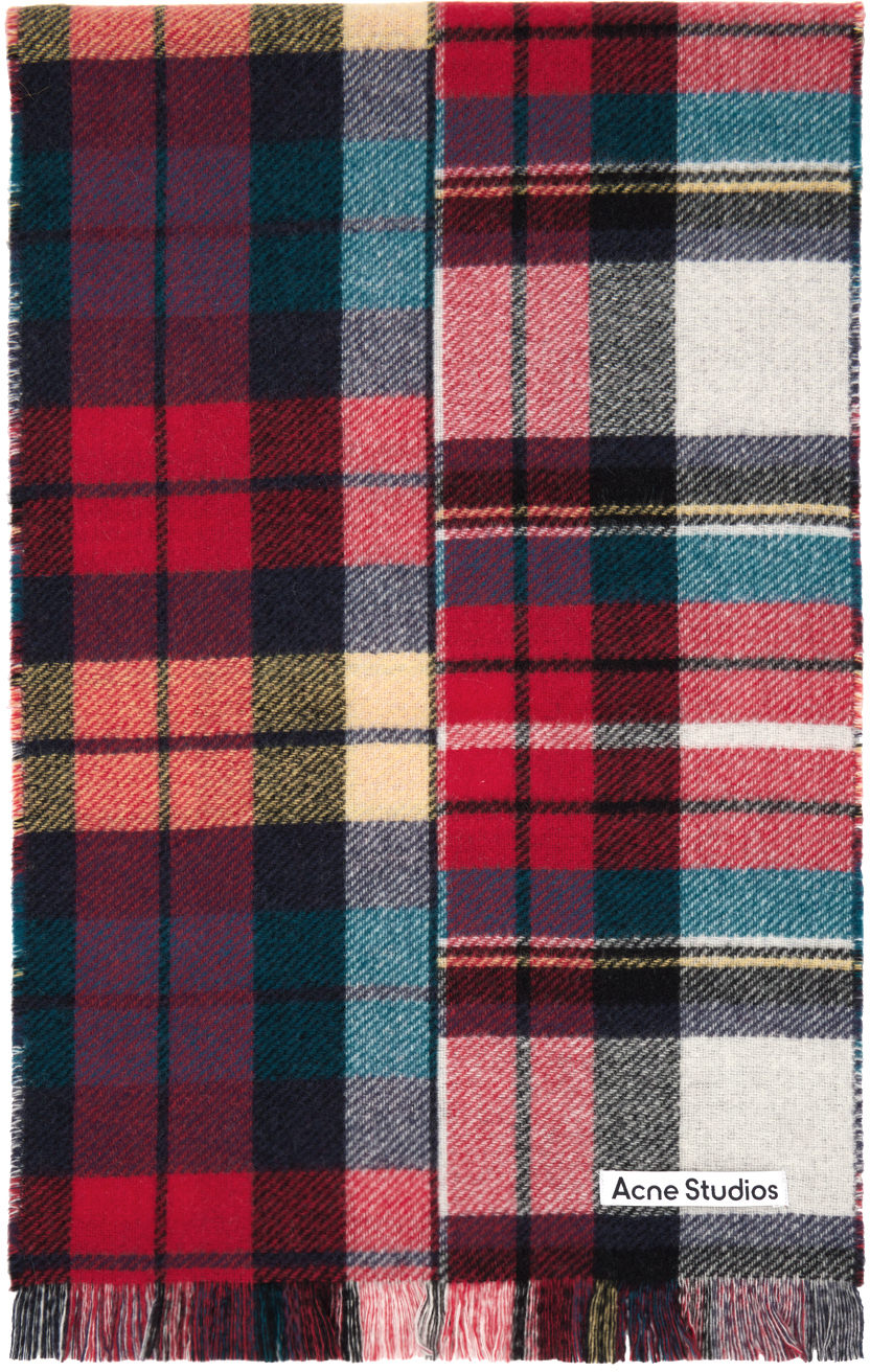 Acne Studios: Red & Blue Mixed Check Scarf | SSENSE
