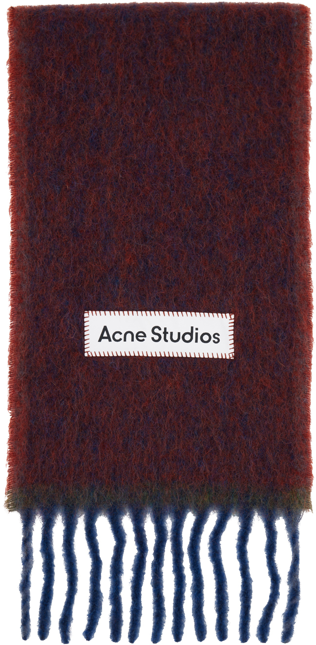 Acne Studios Red & Blue Fringe Scarf In Dk7 Aubergine Blue