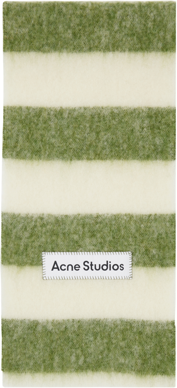 Acne Studios Green & Off-white Stripe Scarf In Dif Olive Green/whit