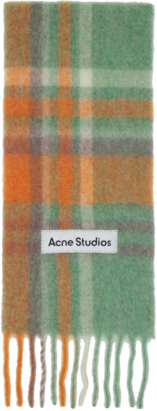 Acne Studios Plaid-check Brushed-effect Scarf In Orange