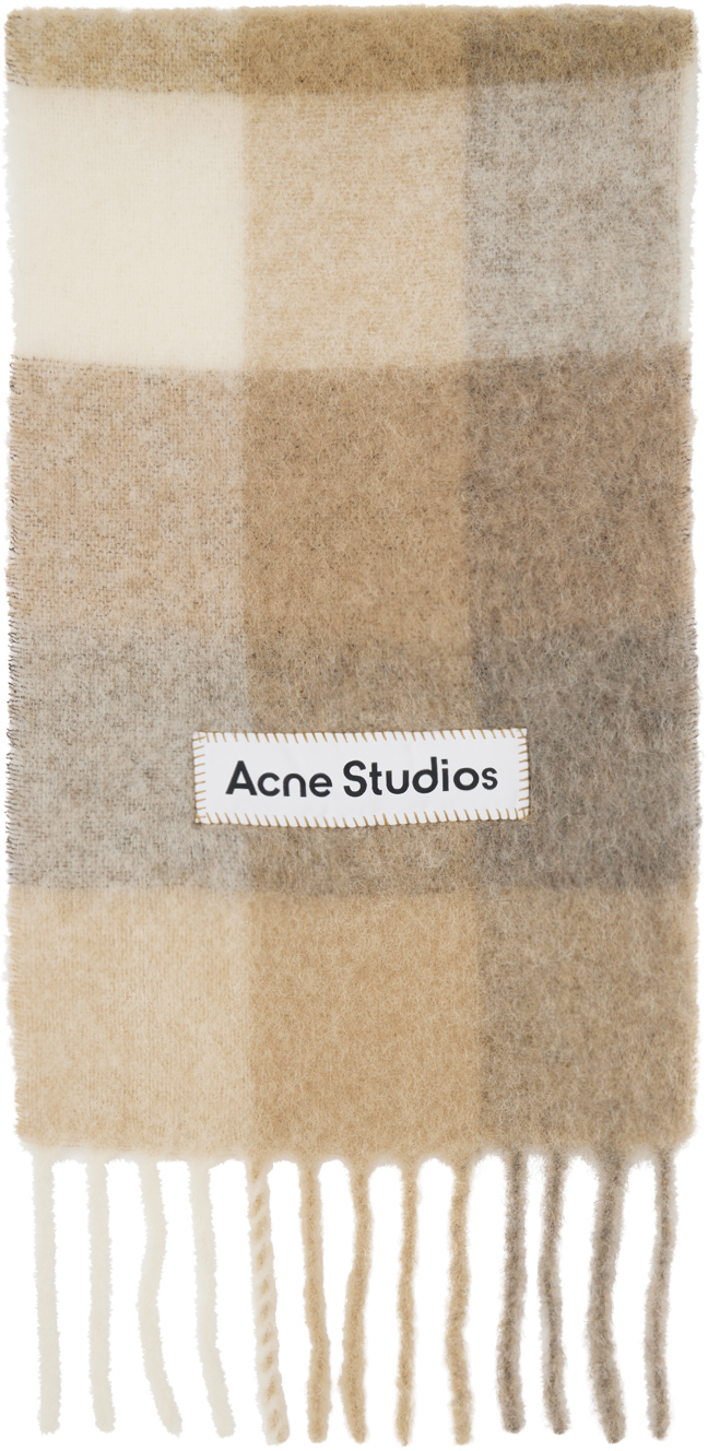 Acne Studios: White & Beige Check Scarf | SSENSE Canada