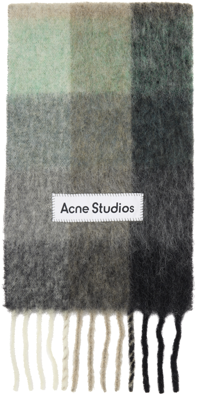 Shop Acne Studios Green & Gray Check Scarf In Bo8 Green/grey/black