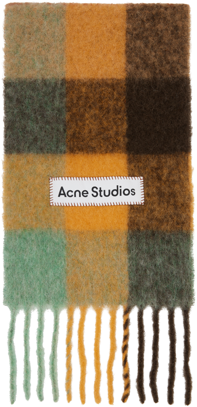 Shop Acne Studios Brown & Orange Check Scarf In Bo9 Chestnt/yell/grn