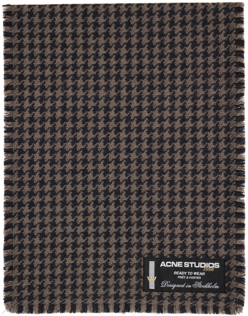 Acne Studios Houndstooth-pattern Wool Scarf In Ao6 Grey/light Grey