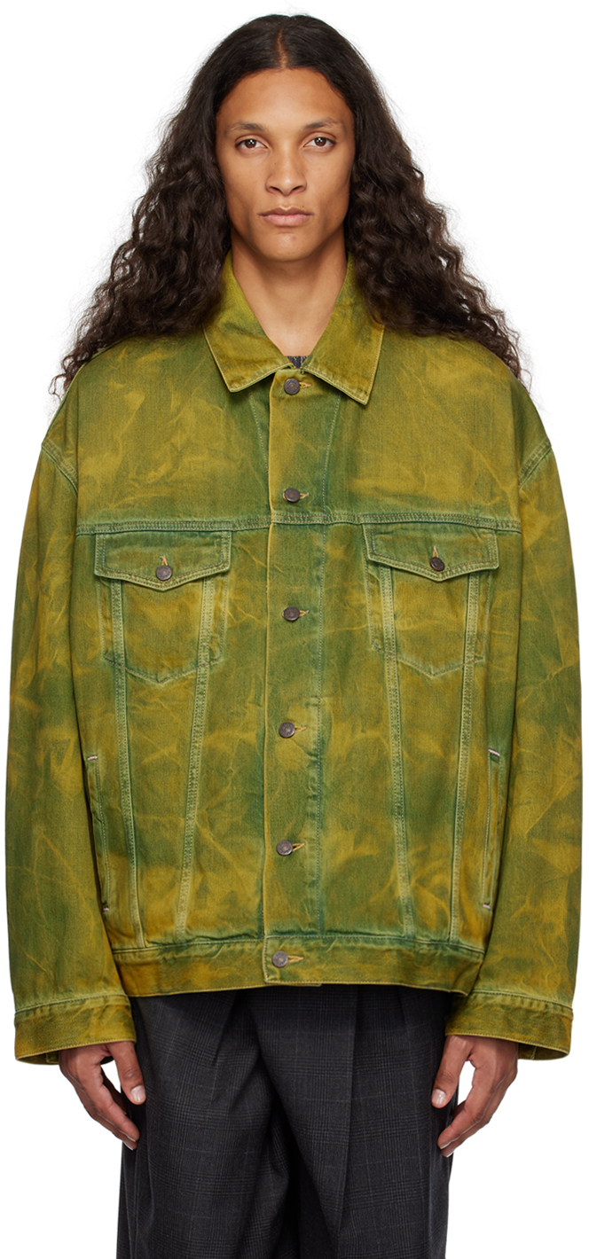 Shop Acne Studios Yellow Dropped Shoulder Denim Jacket In 135 Indigo Blue