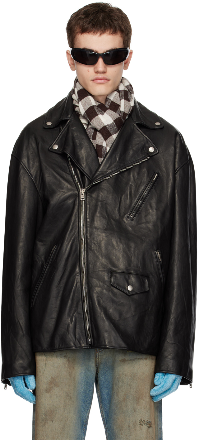 Acne Studios Black Zip Leather Jacket In 900 Black