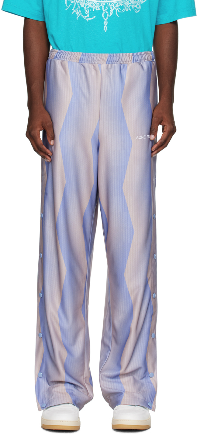 Shop Acne Studios Purple & Beige Striped Trousers In Buf Blue/beige