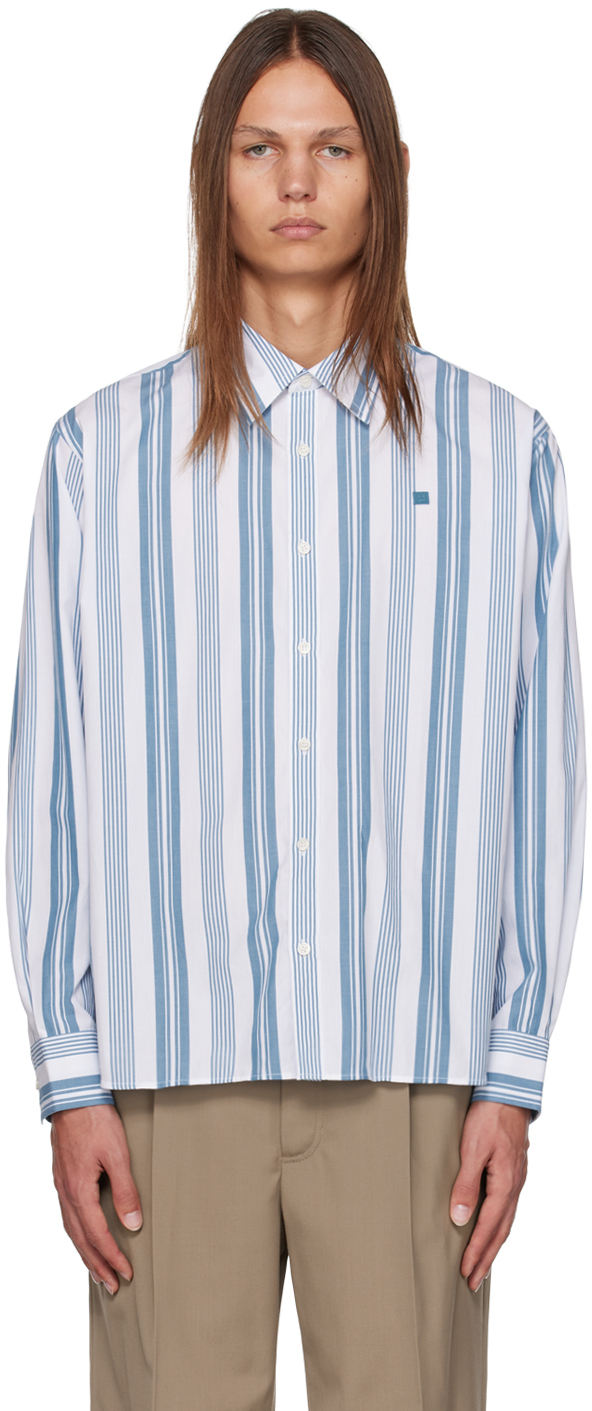 Acne Studios: Blue & White Stripe Shirt | SSENSE Canada