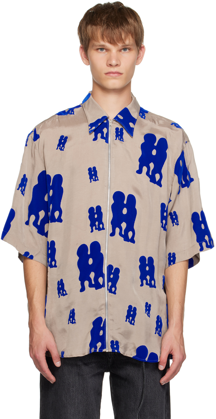 Shop Acne Studios Beige Felted Shirt In Diy Blue/khaki Beige
