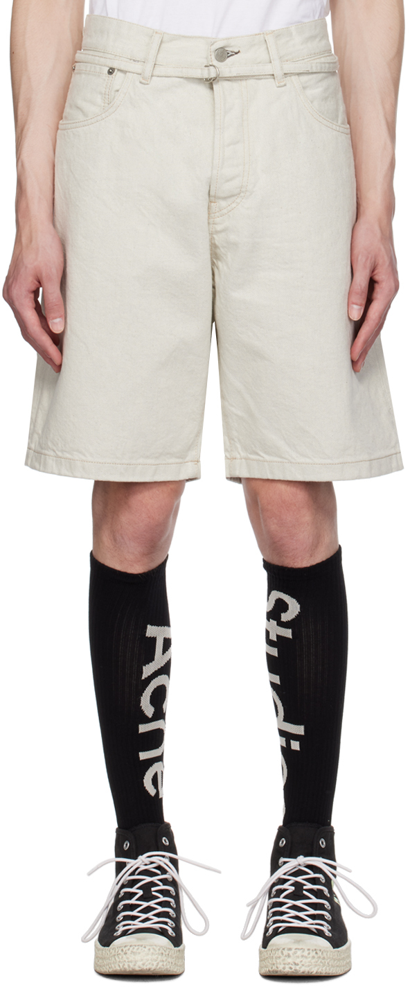 Off White Relaxed Fit Denim Shorts by Acne Studios on Sale