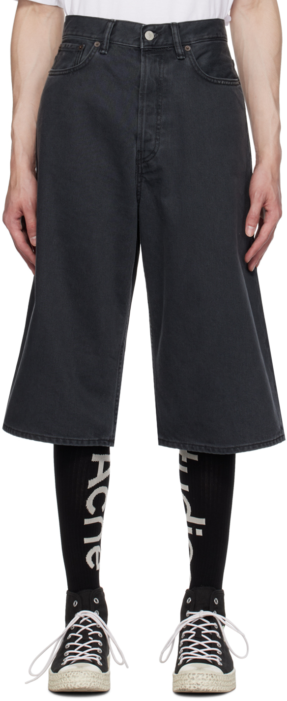 Gray Five-Pocket Denim Shorts
