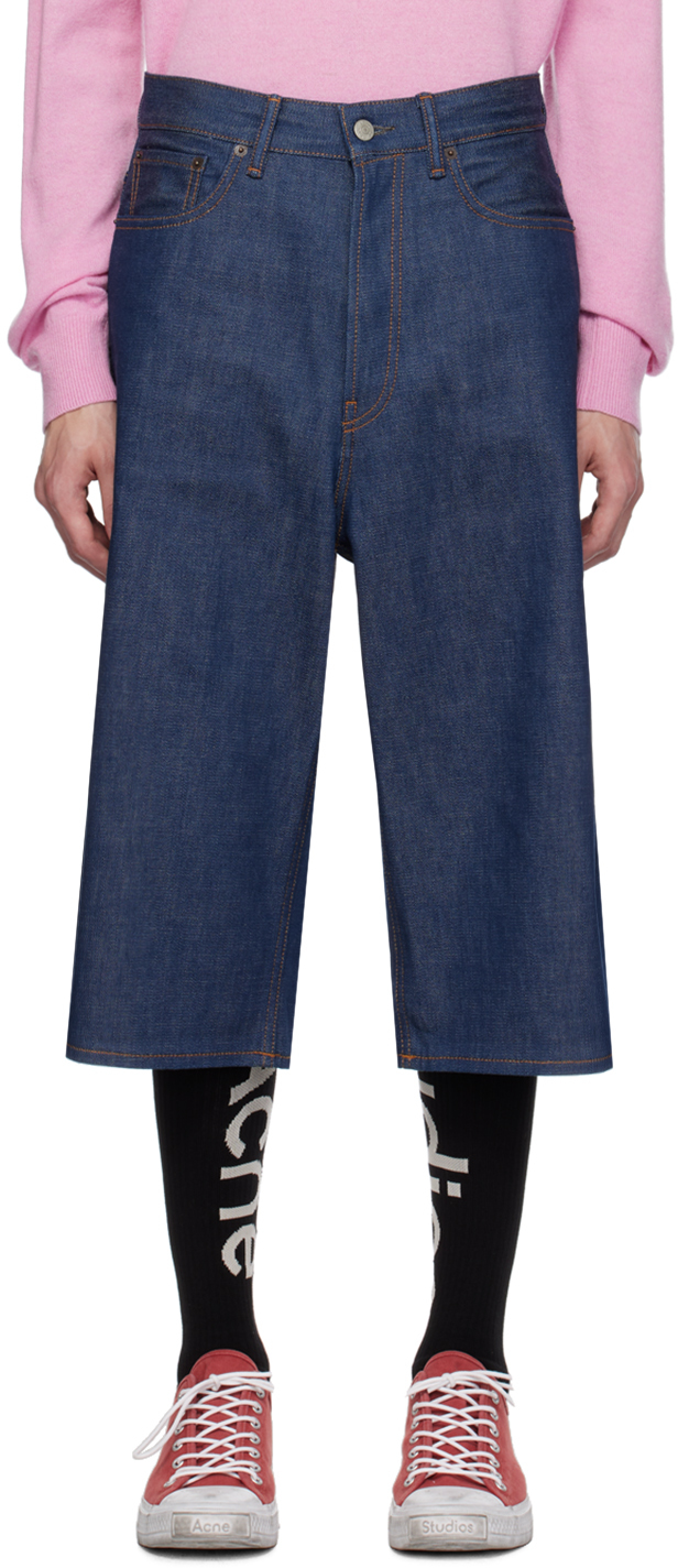 Indigo Five-Pocket Denim Shorts
