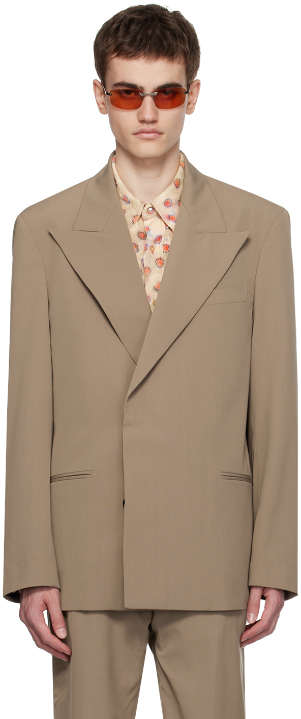 Acne Studios Taupe Double-breasted Blazer In Cvd Mud Grey