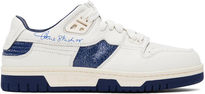White & Navy Low Top Sneakers