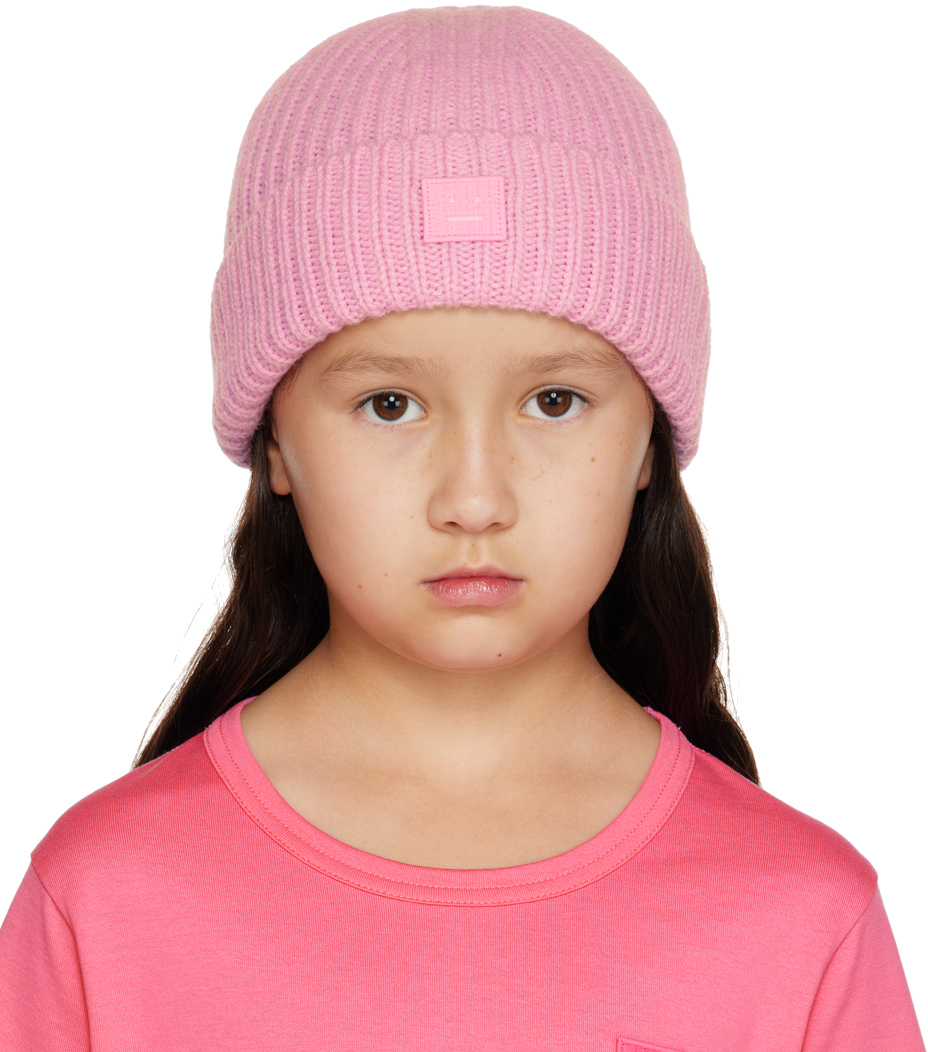 Jacquard Cotton And Wool Beanie in Pink - Acne Studios Kids