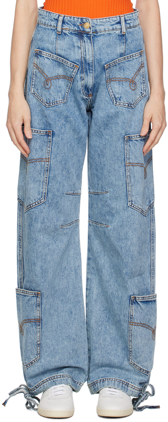 M05CH1N0 JEANS: Blue Multi-Pocket Jeans | SSENSE