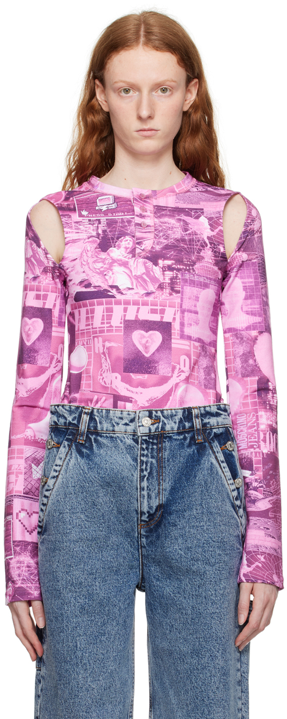 Moschino Jeans Pink Graphic Bodysuit In A1221 Fantasy Pink