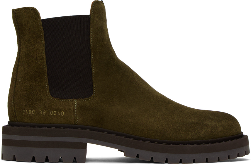 Common Projects Khaki Stamped Chelsea Boots In 0240 Taupe