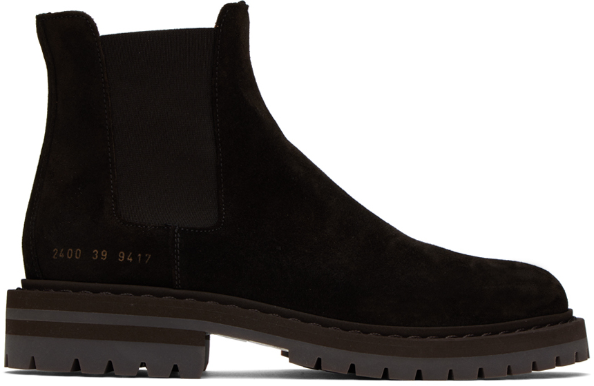 Common Projects Brown Stamped Chelsea Boots In 9417 Dark Brown