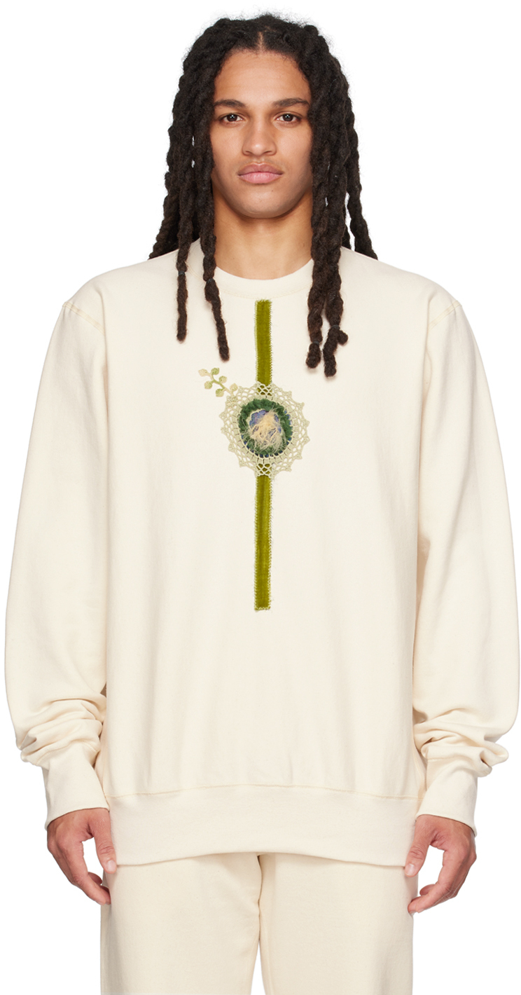Bentgablenits Embroidered Exposed-seam Cotton-jersey Sweatshirt In Cream