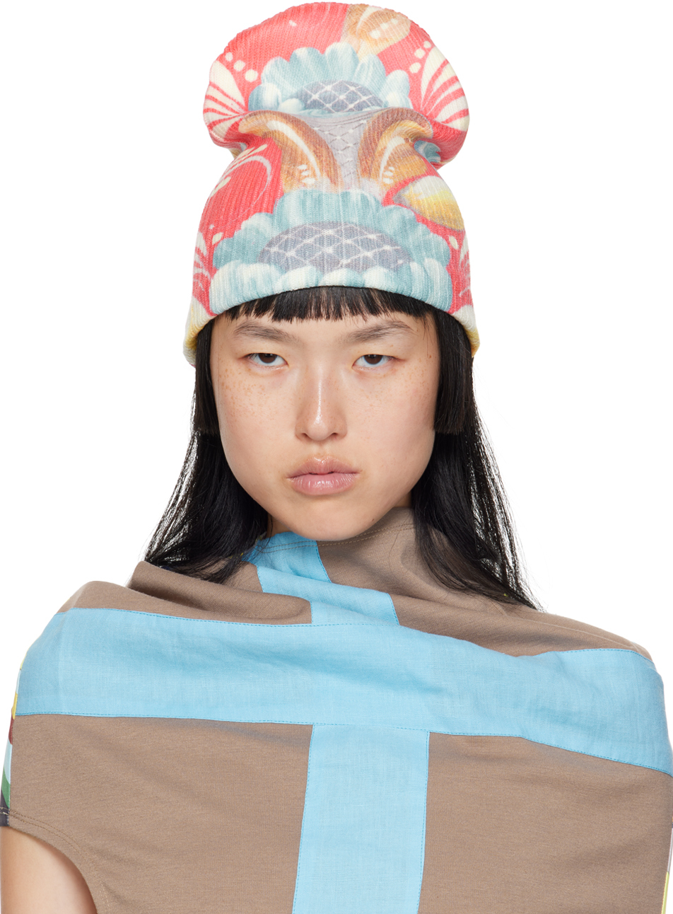 Diana Sträng Multicolor Printed Beanie In Red/blue