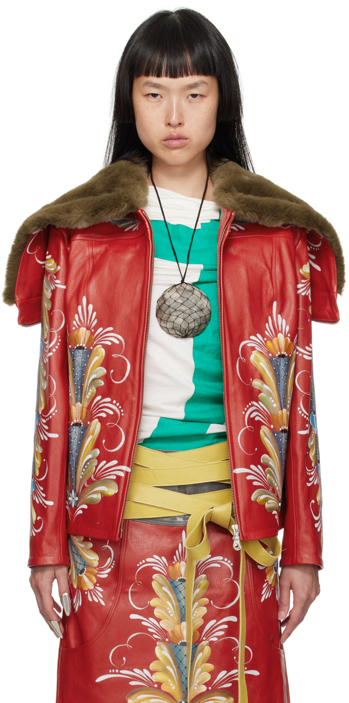 Diana Sträng Red Hand-Painted Leather Jacket