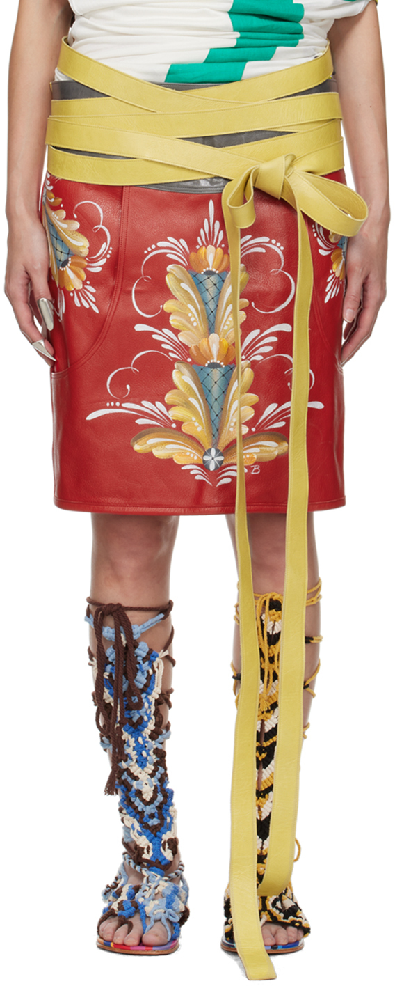 Diana Sträng Red Hand-painted Leather Apron