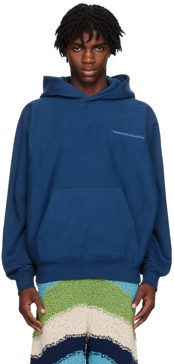 Stockholm Surfboard Club Navy Embroidered Hoodie In Blue