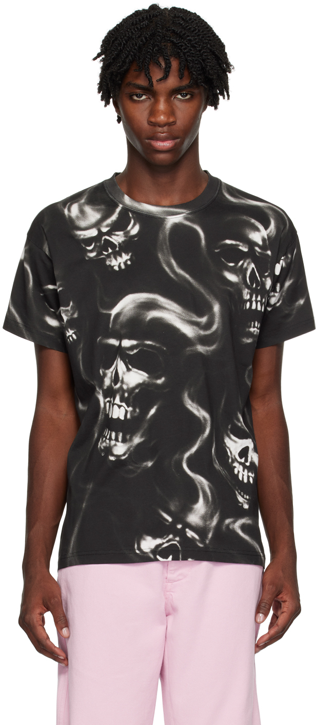 Shop Stockholm Surfboard Club Black Airbrush T-shirt In Black Skull