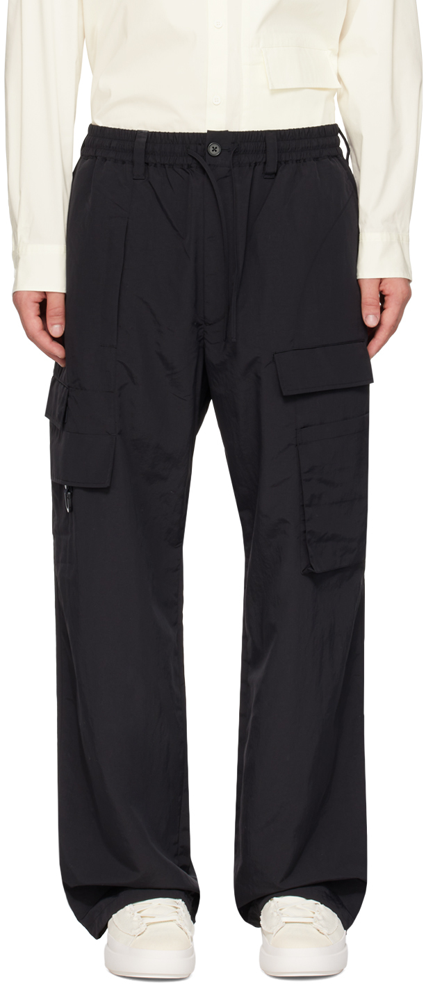 Black Crinkle Cargo Pants