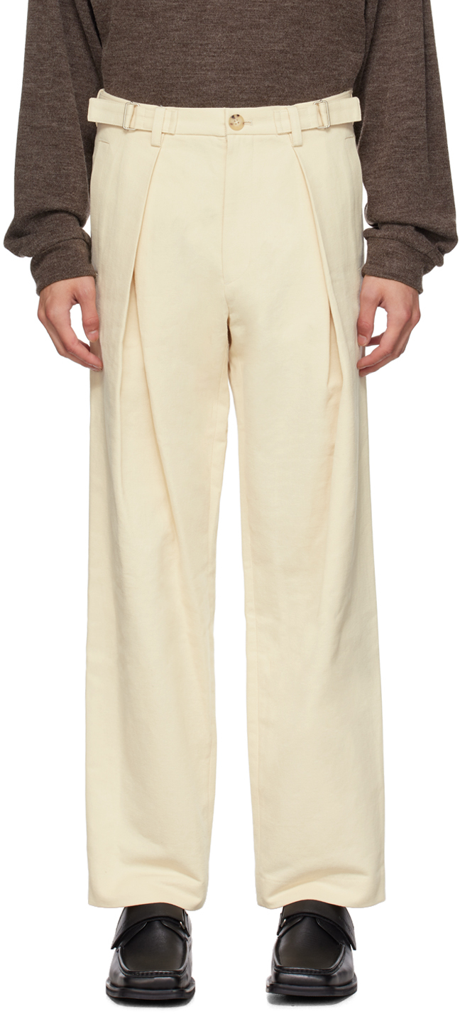 After Pray Off-white Two Tuck Trousers In Ivory