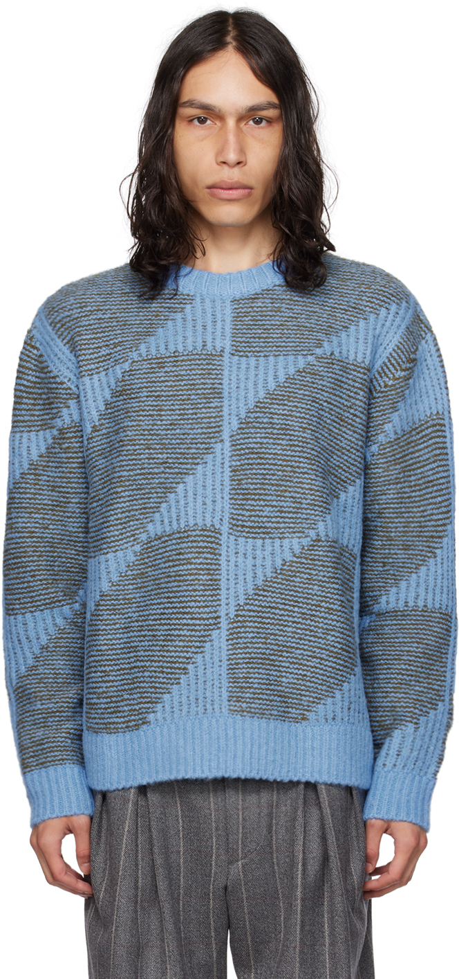 AFTER PRAY: Blue Hexagonal Sweater | SSENSE Canada