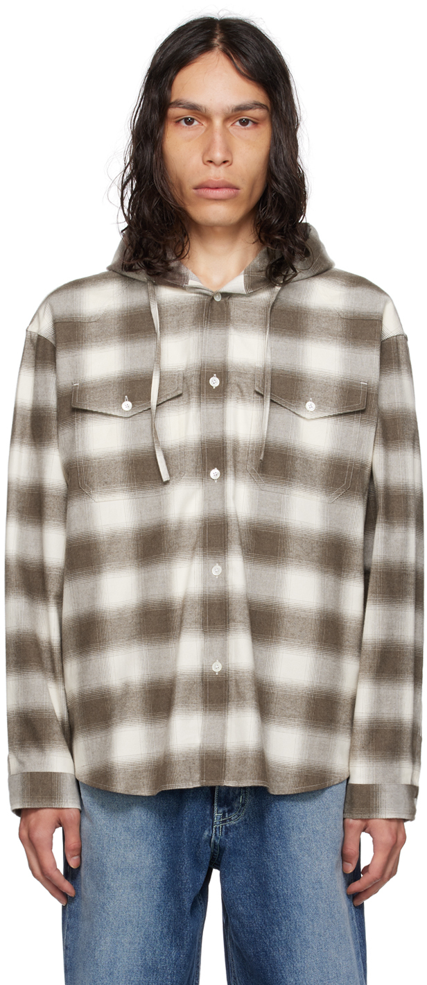 After Pray Brown Hooded Shirt In Check Brown