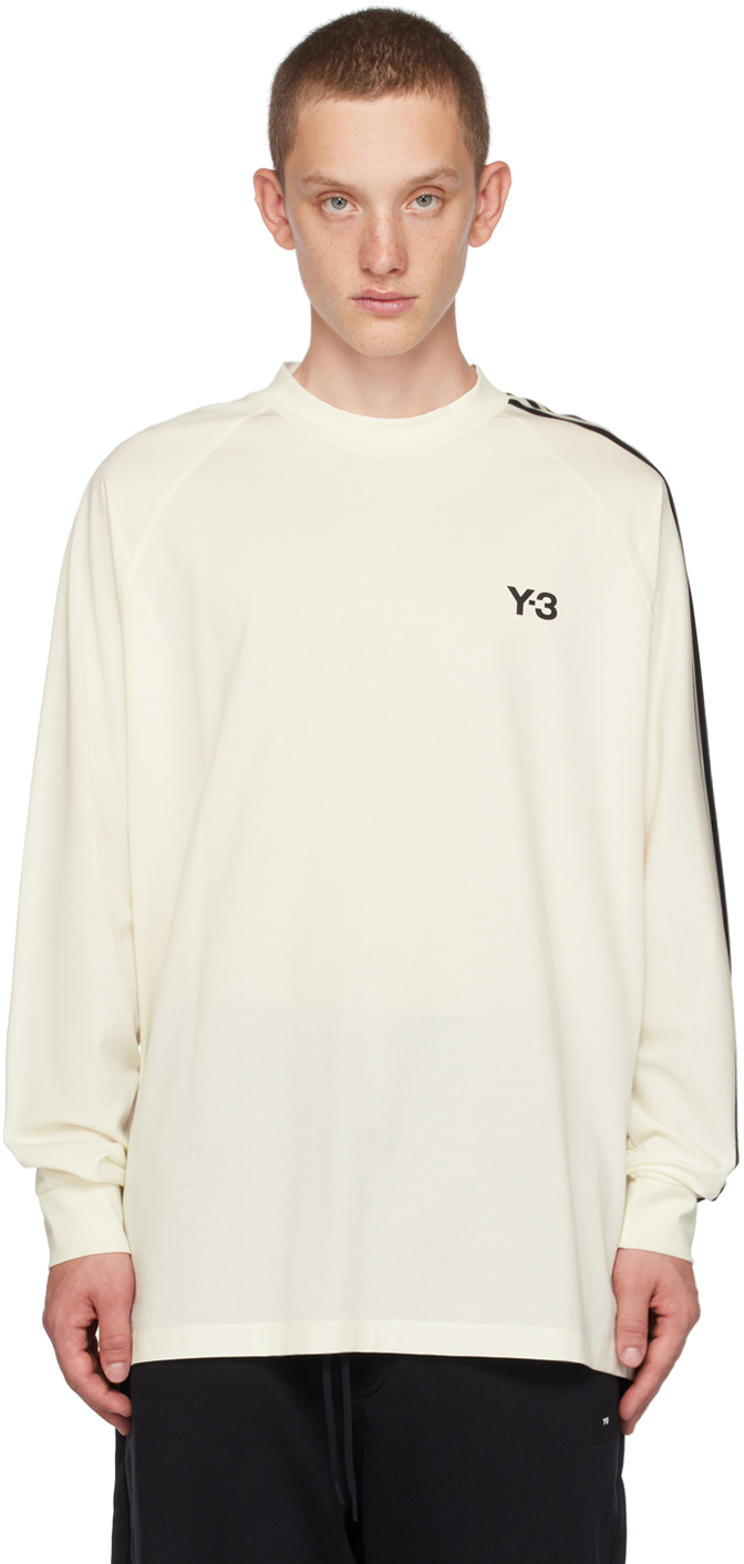 Shop Y-3 Off-white 3-stripes Long Sleeve T-shirt In Off White/black
