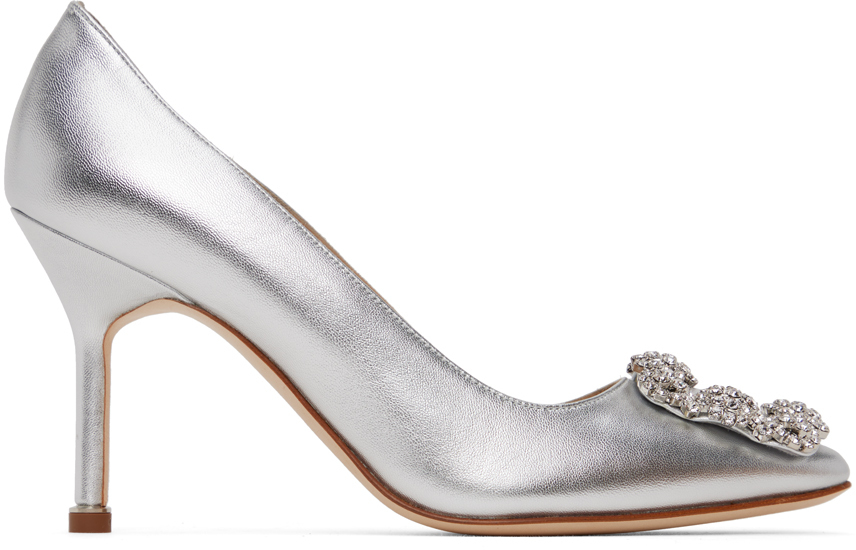 Shop Manolo Blahnik Silver Hangisi Heels In 0001 Silver